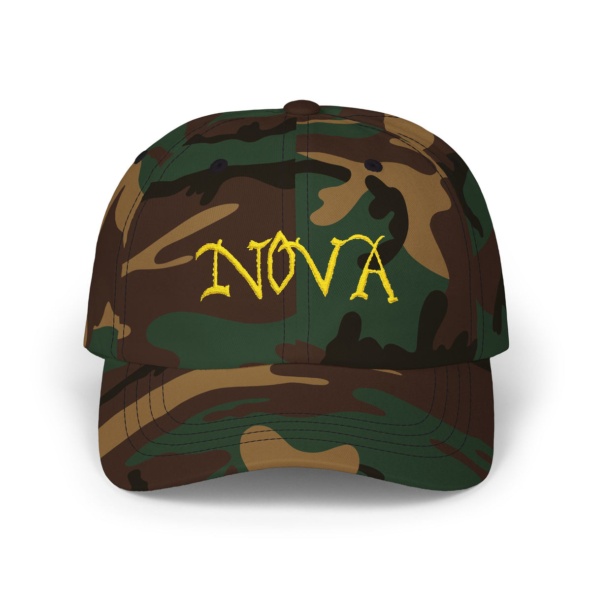 NOVA Embroidered Dad Cap | Gold Blackletter Wordmark Hat