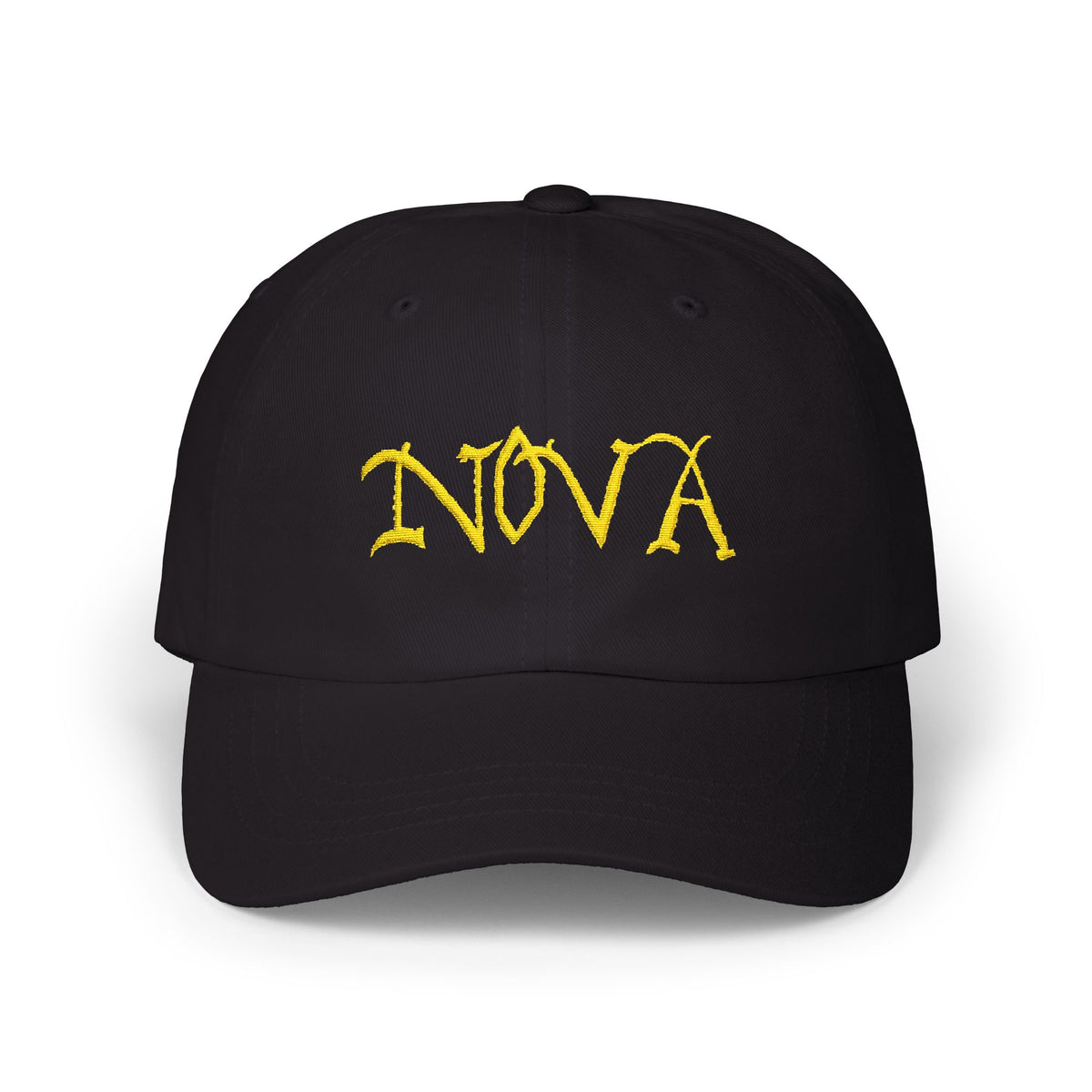 NOVA Embroidered Dad Cap | Gold Blackletter Wordmark Hat