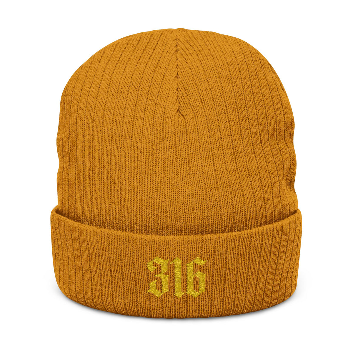 NOVA 316 Embroidered Beanie | Gold Gothic Cuffed Knit