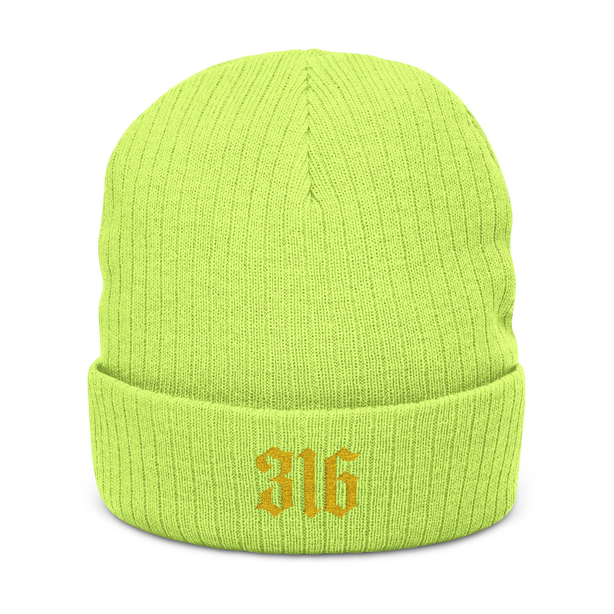 NOVA 316 Embroidered Beanie | Gold Gothic Cuffed Knit