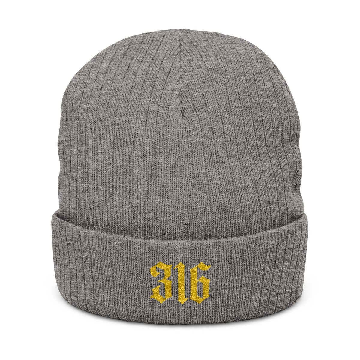 NOVA 316 Embroidered Beanie | Gold Gothic Cuffed Knit