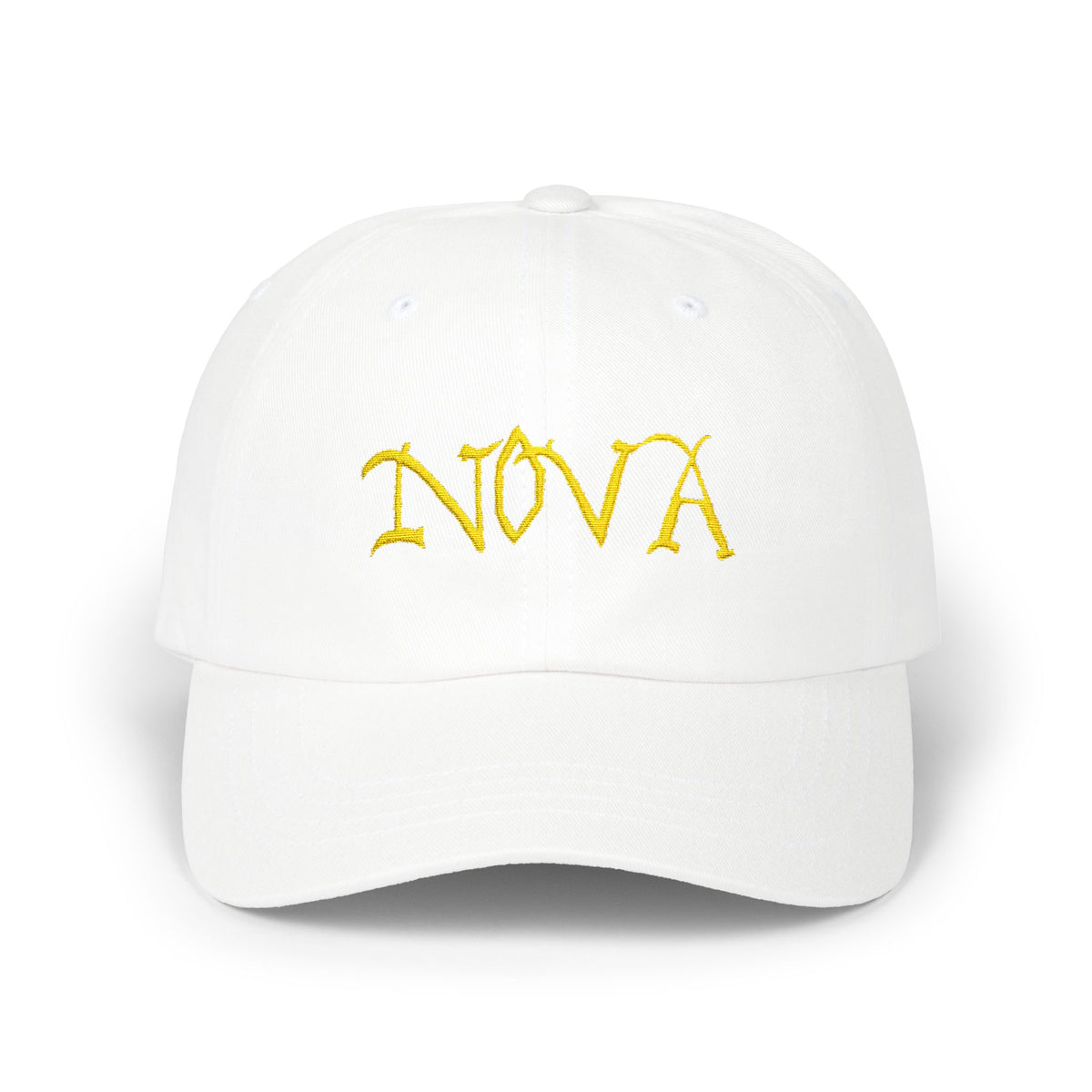 NOVA Embroidered Dad Cap | Gold Blackletter Wordmark Hat