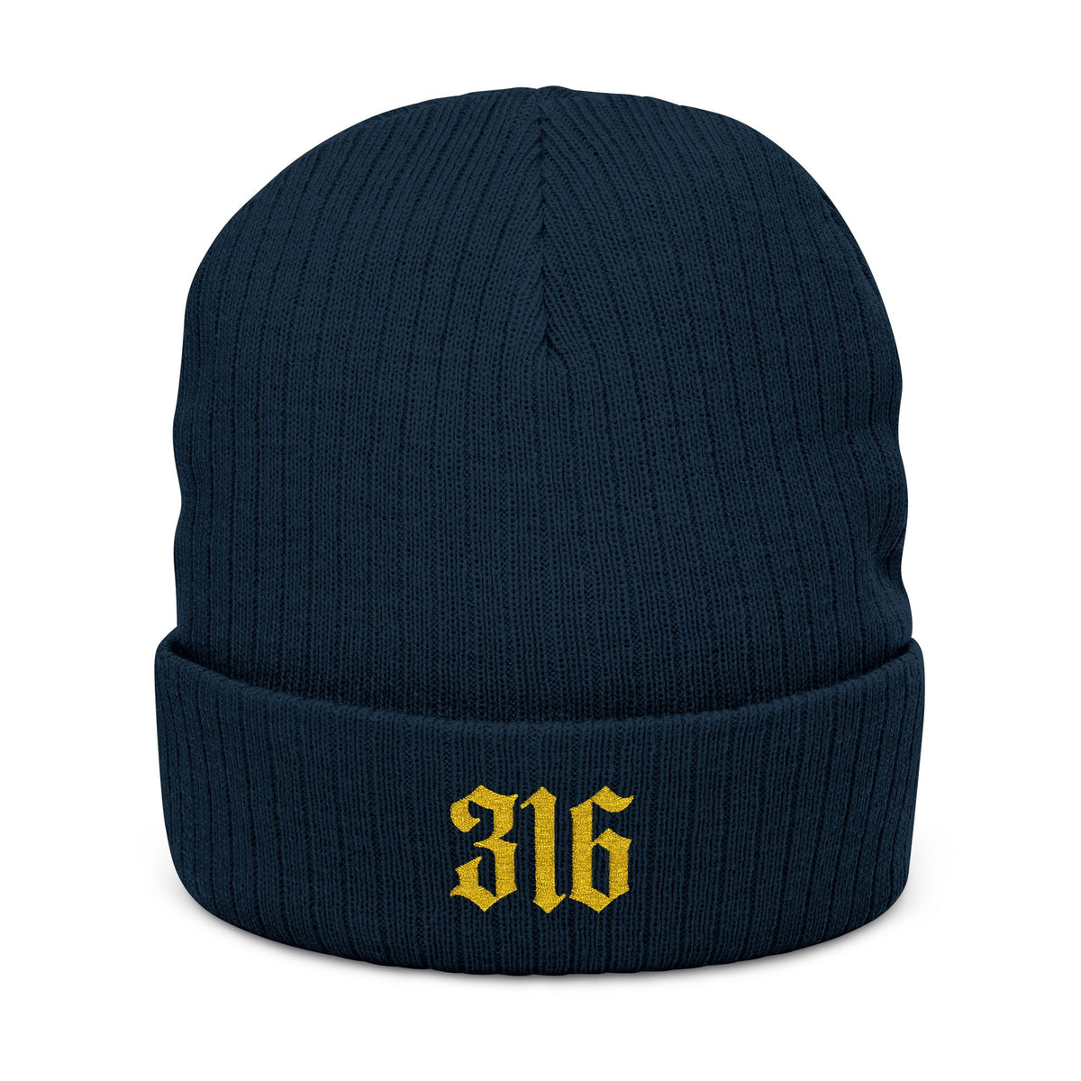 NOVA 316 Embroidered Beanie | Gold Gothic Cuffed Knit