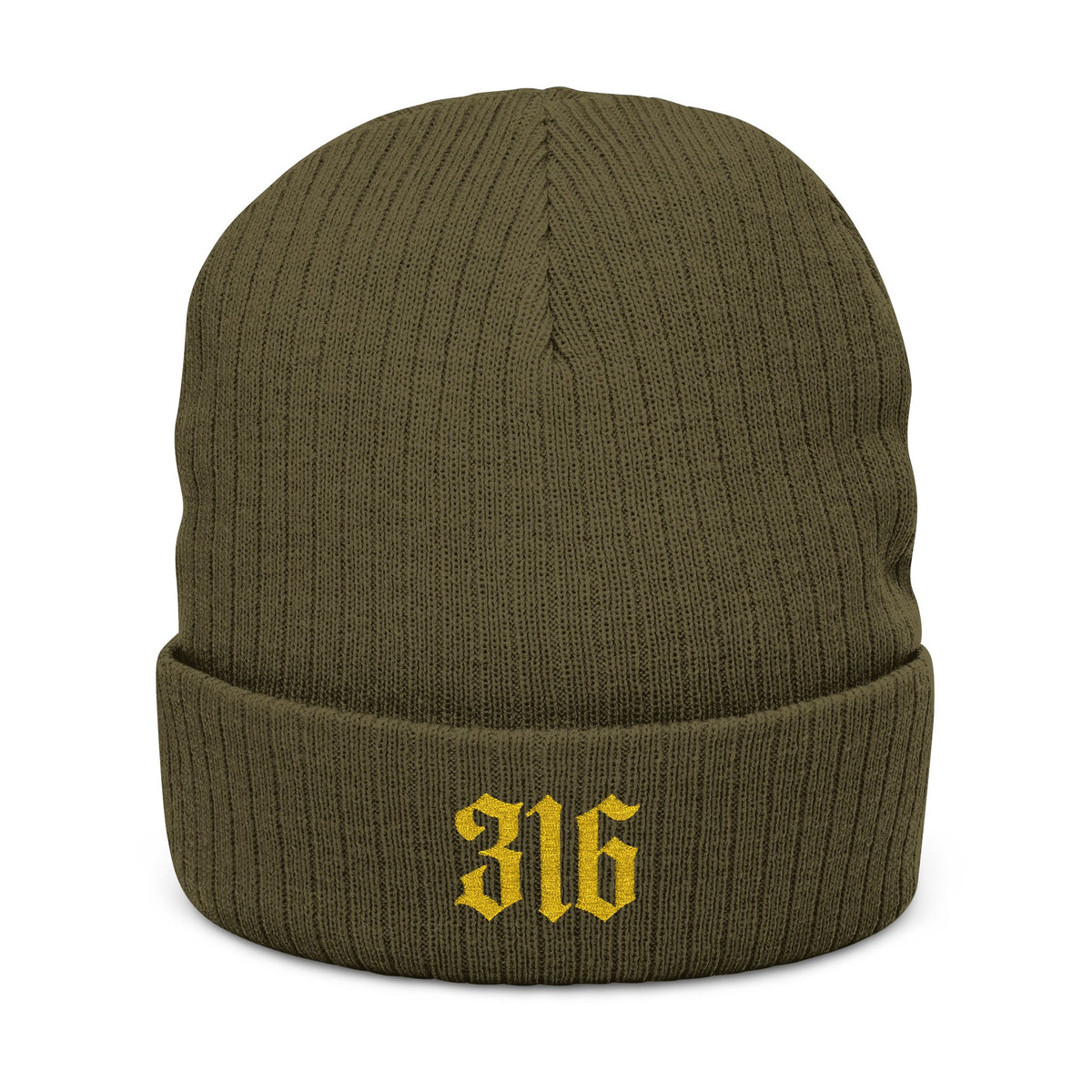 NOVA 316 Embroidered Beanie | Gold Gothic Cuffed Knit