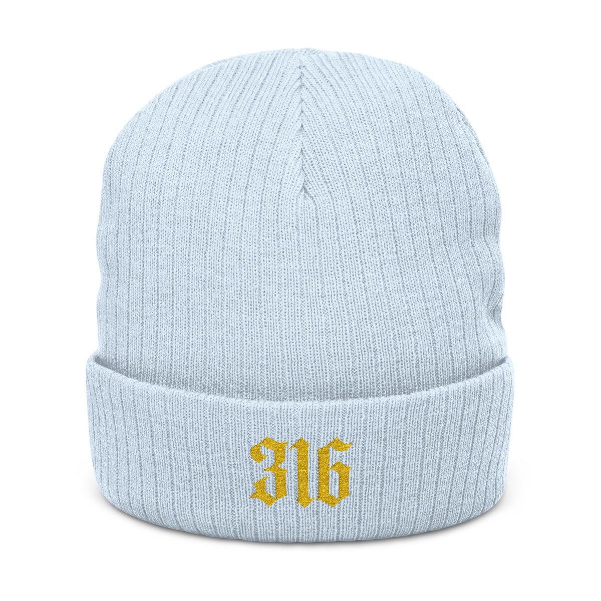 NOVA 316 Embroidered Beanie | Gold Gothic Cuffed Knit